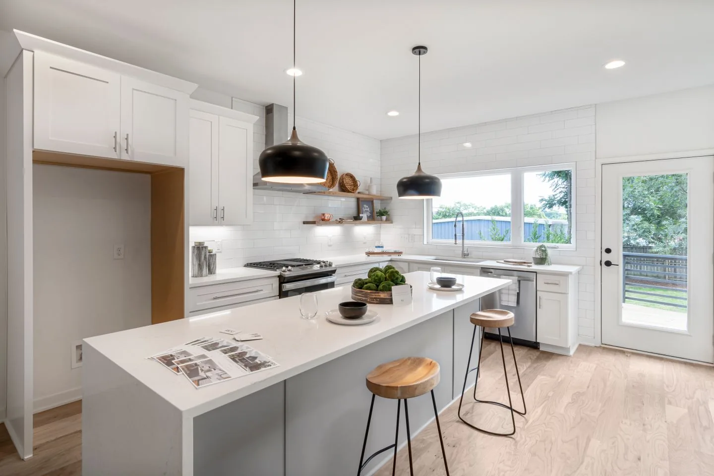 Open-plan blue shaker kitchen renovation adding value to a West Yorkshire home